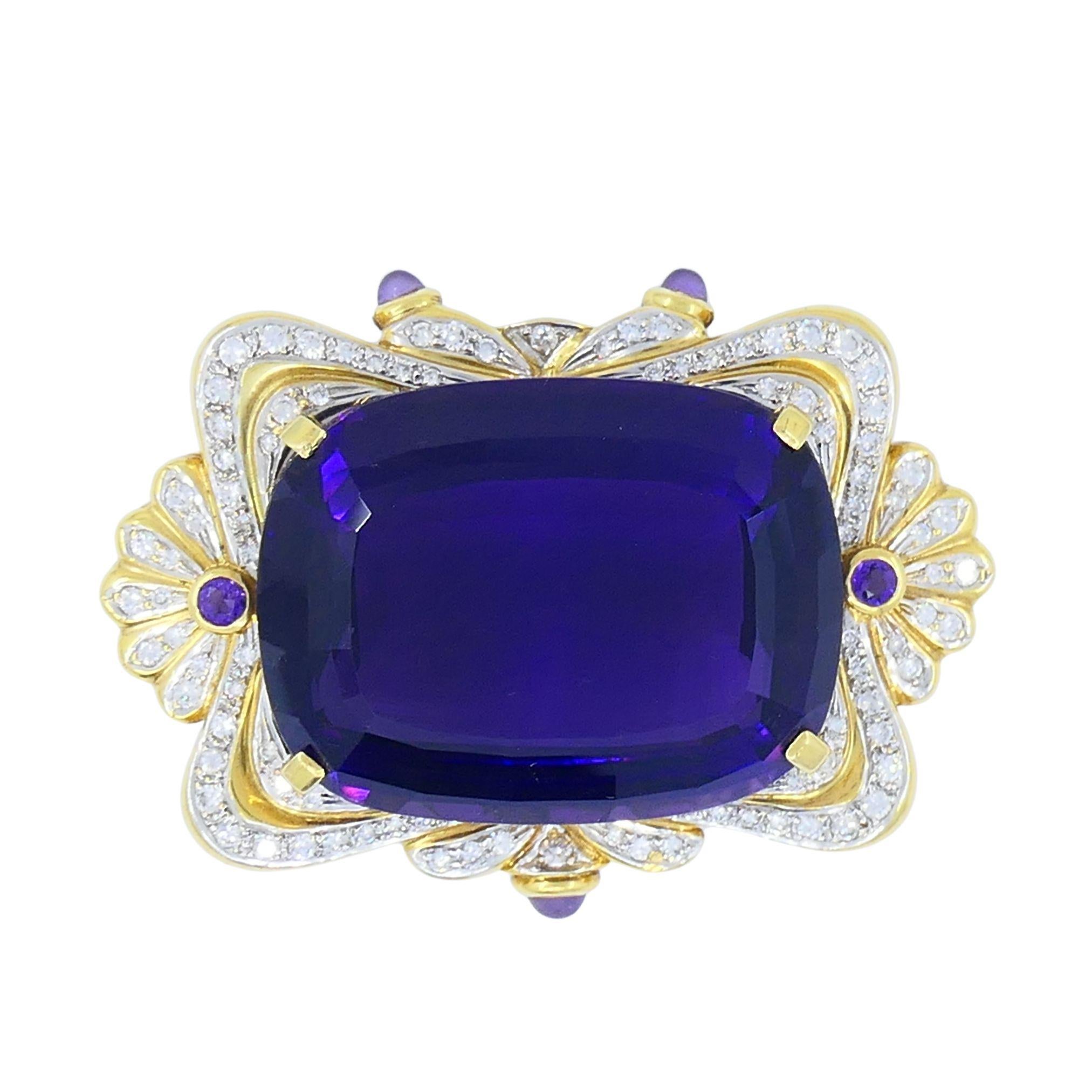 Vintage 18k zweifarbig Gold sibirischen Amethyst Diamant Pin Brosche