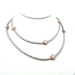 Vintage 18K Two Tone Gold Station Necklace with 13 Carat Diamond 40.5 Grams