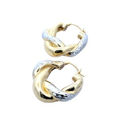 Vintage 18K Two-Tone Gold Twisted Rope Hoop Earrings
