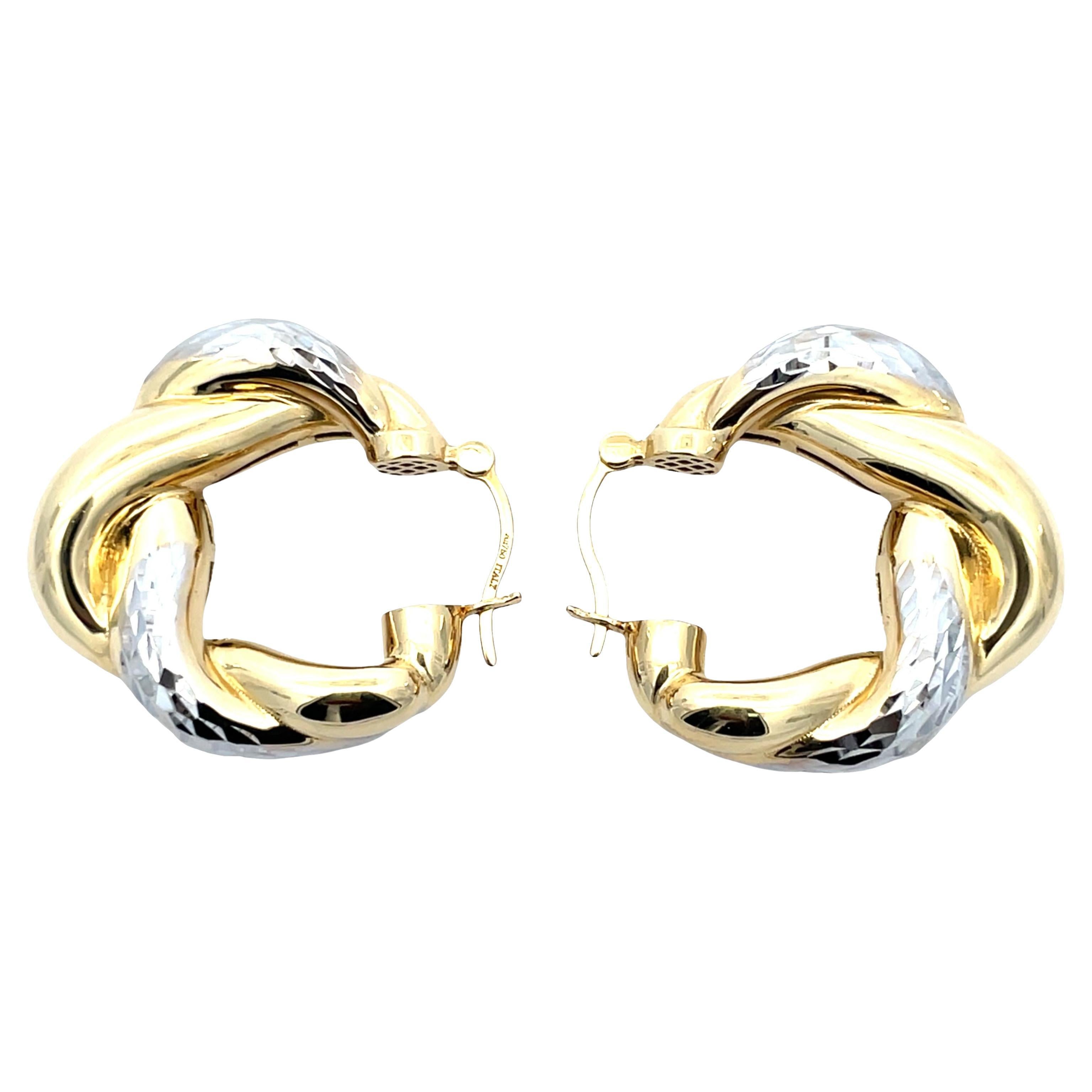 Vintage 18K Two-Tone Gold Twisted Rope Hoop Earrings For Sale
