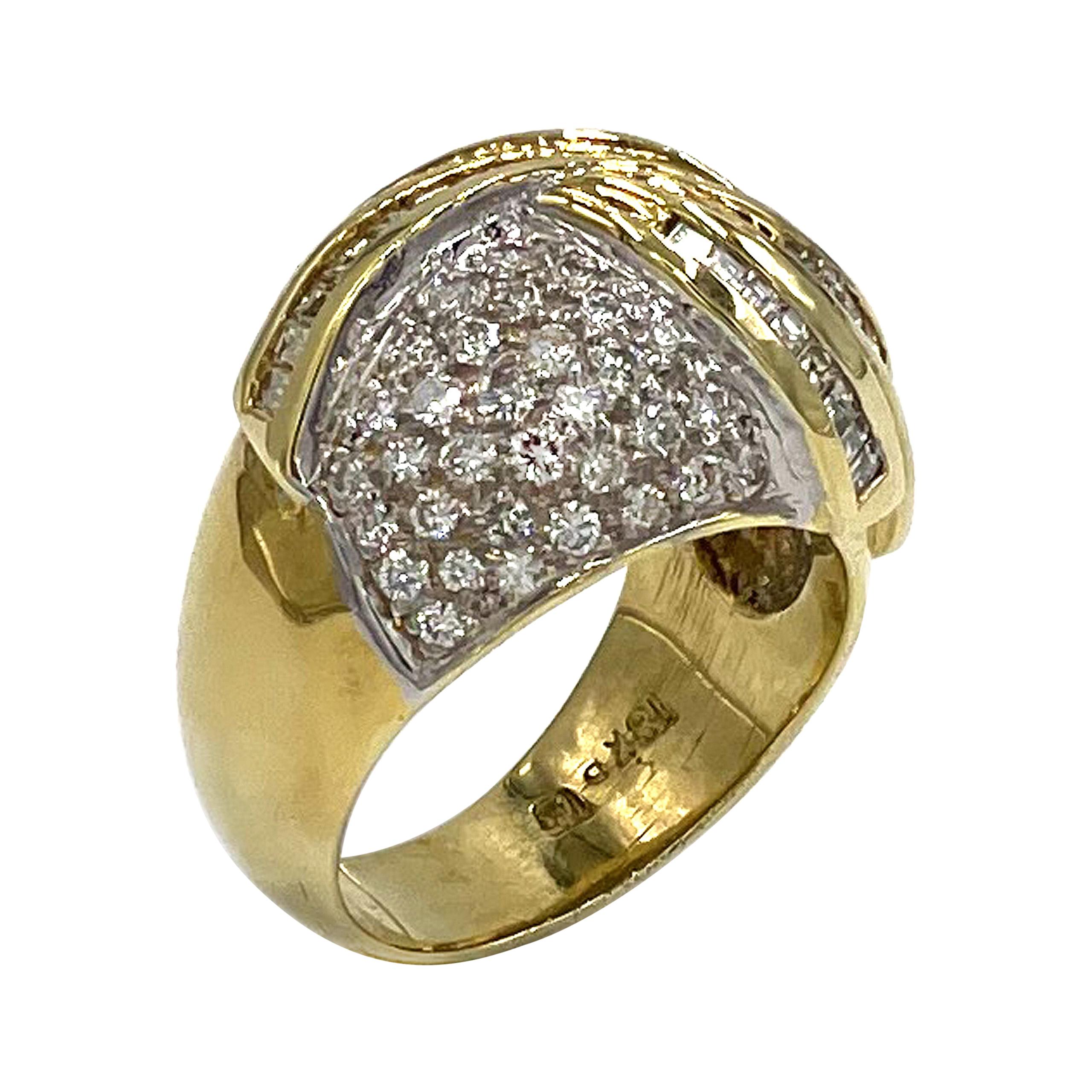 Vintage 18k Two Tone Pave Dome Ring, Circa 1985 For Sale