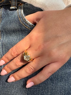 Vintage 18K Two-Tone Yellow & White Gold Signet Ring with 2.00 Ct Old European