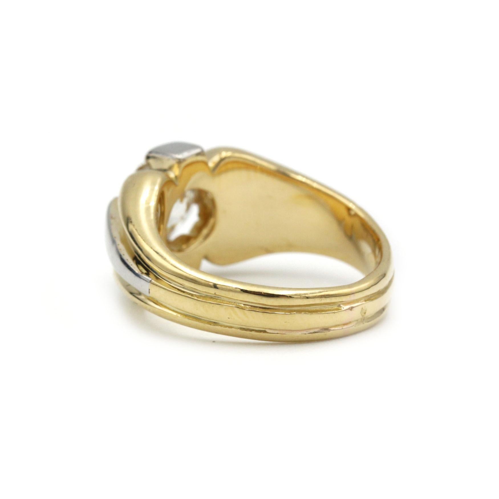 Old European Cut Vintage 18K Two-Tone Yellow & White Gold Signet Ring with 2.00 Ct Old European For Sale
