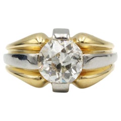 Vintage 18K Two-Tone Yellow & White Gold Signet Ring with 2.00 Ct Old European
