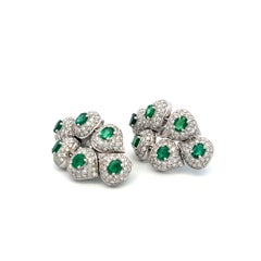 Vintage 18K WG Clip-On Earrings with 5.4 Carat Diamonds and 5.16 Carat Emerald