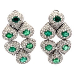 Vintage 18K WG Clip-On Earrings with 5.4 Carat Diamonds and 5.16 Carat Emerald