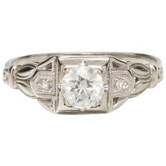 Vintage 18K WG Diamond Engagement Ring 18K WG 0.50ct I-SI1 1930s