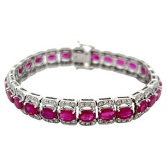 Vintage 18K WG Link Armband mit 1,4 Karat runden Diamanten & 11,2 Karat Rubin