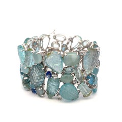 Vintage 18K A Link Bracelet avec 3.75 Carat Sapphires & 4.1-19.6 MM Quartz