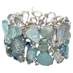 Vintage 18K A Link Bracelet avec 3.75 Carat Sapphires & 4.1-19.6 MM Quartz