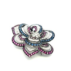 Vintage 18K WG Pin Brooch with 4.5 Carat Round Diamonds & 7.25 Carat Sapphires