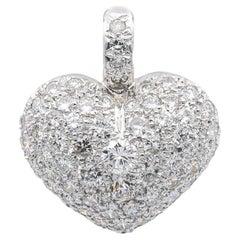 Vintage 18K White and Yellow Gold Pave 5.00 ct. Diamond Puffy Heart Motif Pendan