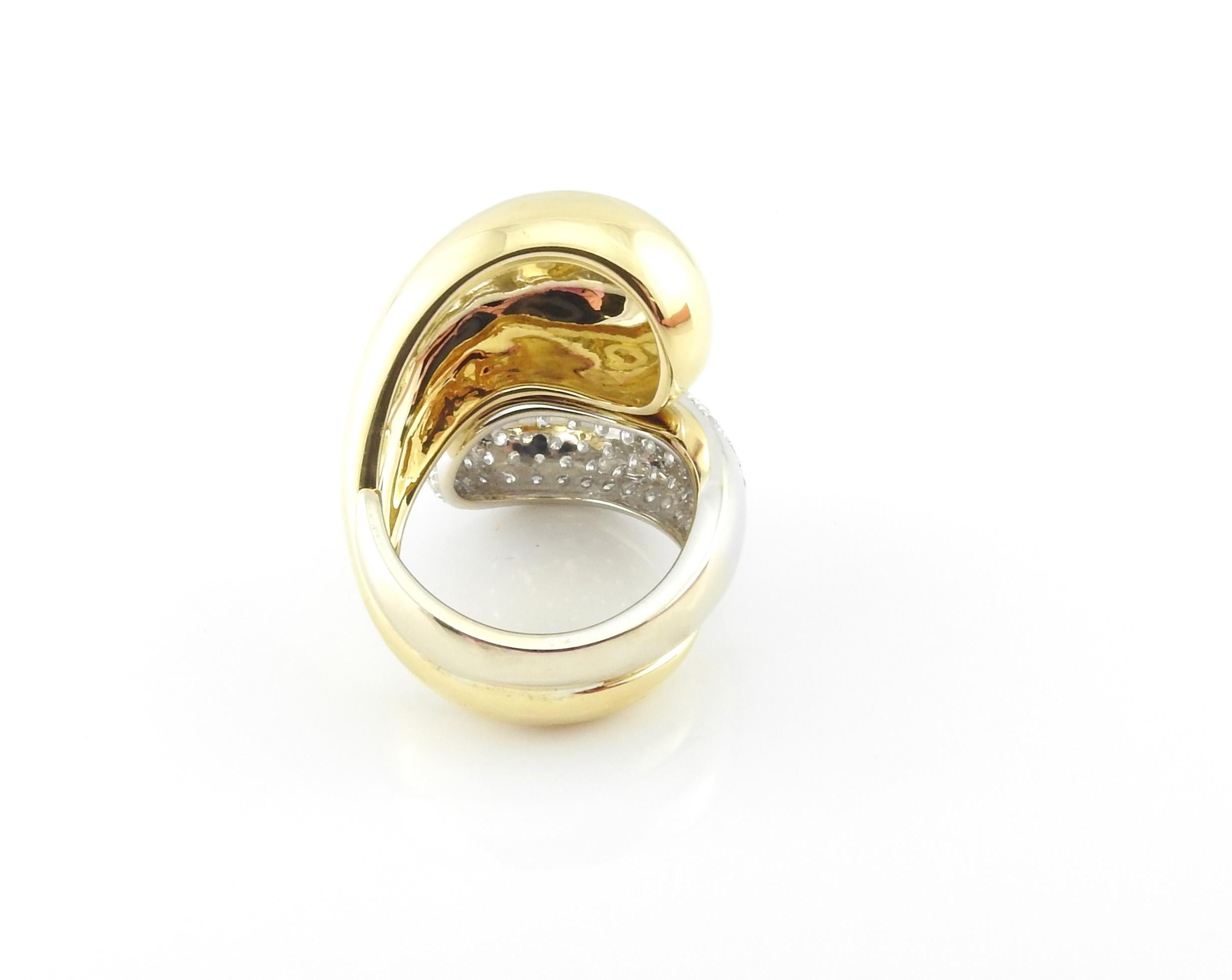 Women's 18 Karat White and Yellow Gold Pave Diamond Chunky Crossover Ring