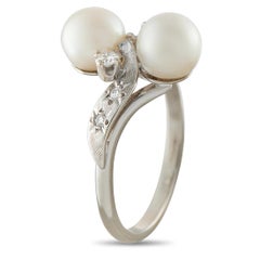 Vintage 18K White Gold 0.16ct Diamond and Pearl Bypass Ring MF04-062625