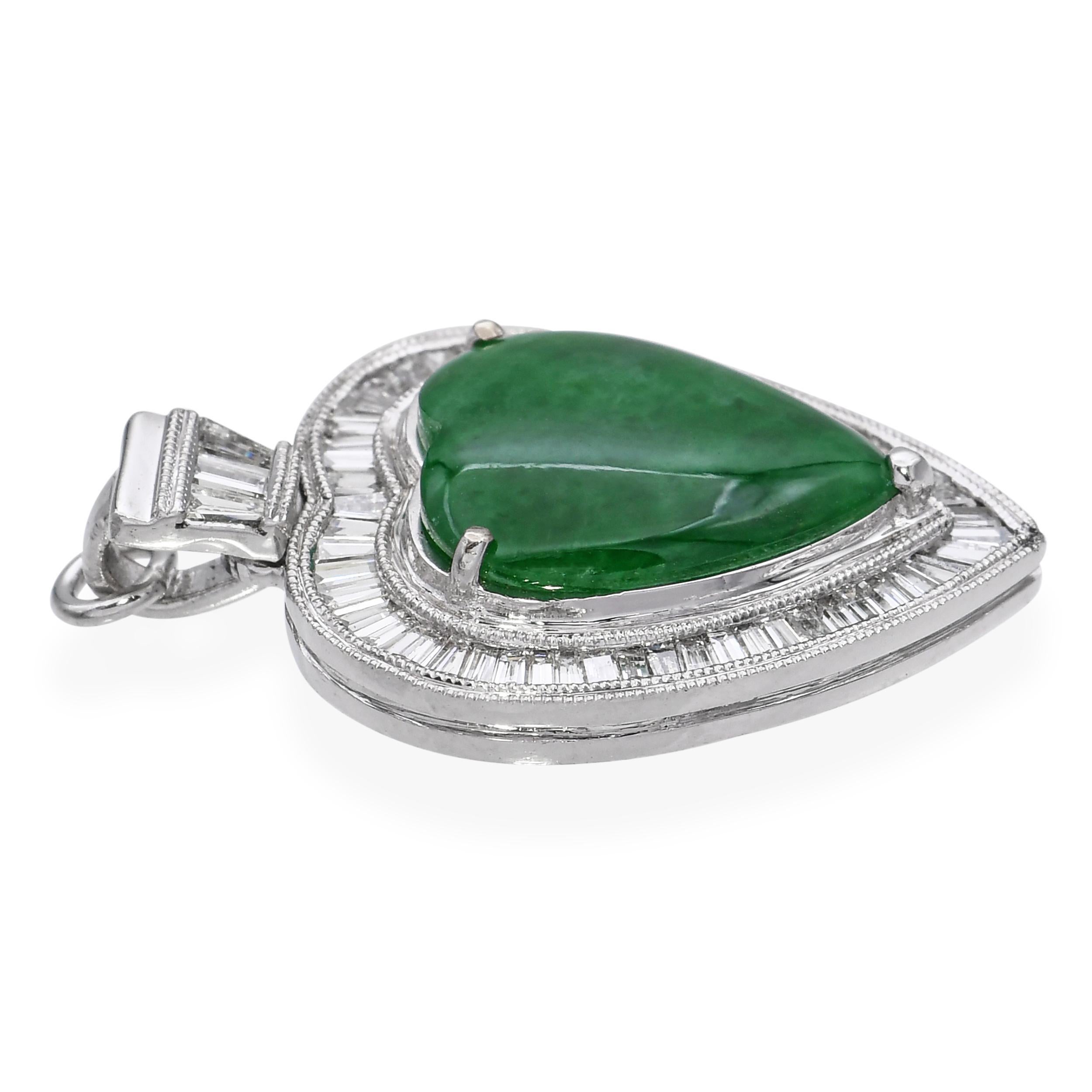  Pendentif vintage en or blanc 18k 0.85tcw diamant et cœur de jade Pour femmes 