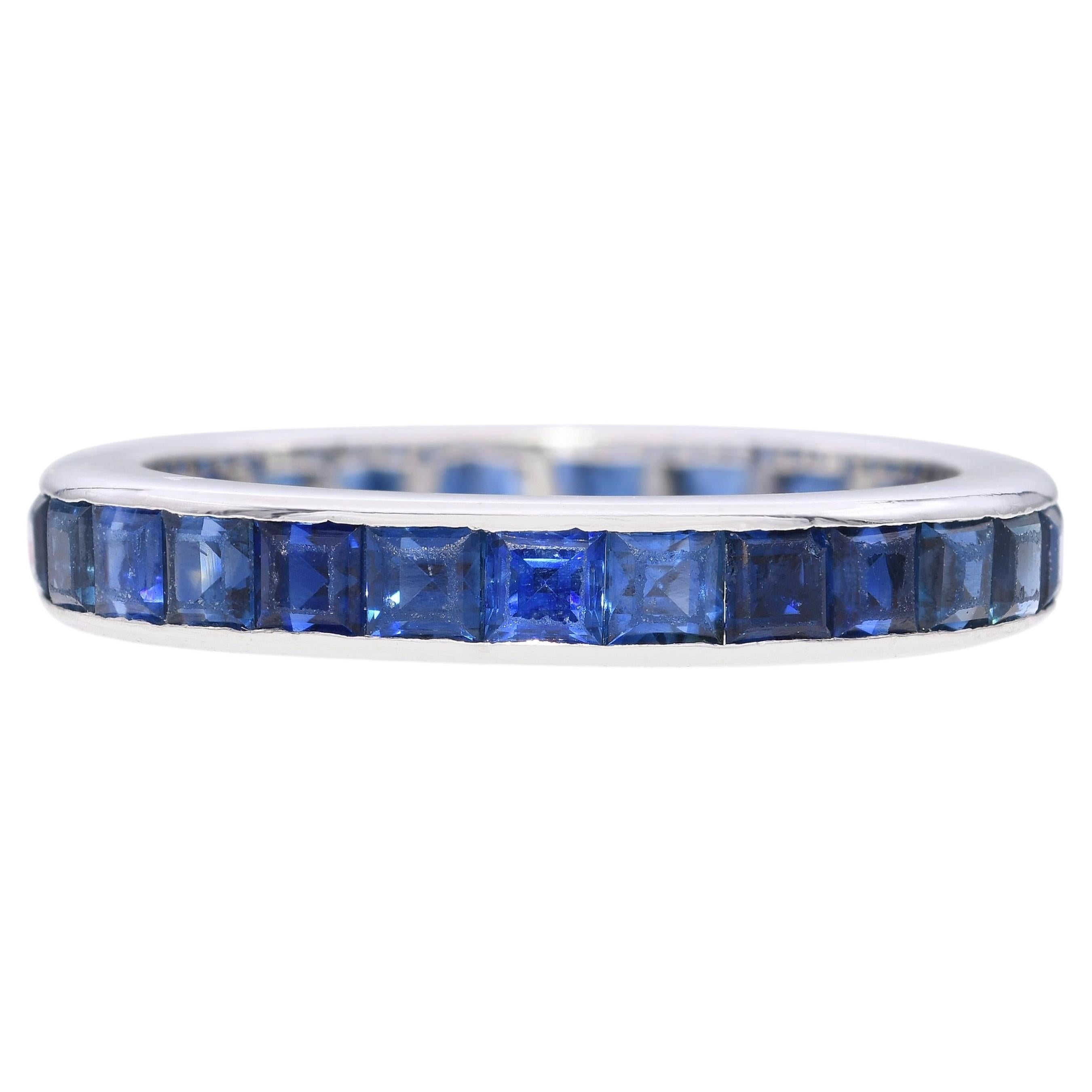 Vintage 18k White Gold 1.05tcw Sapphire Channel Set Band Ring
