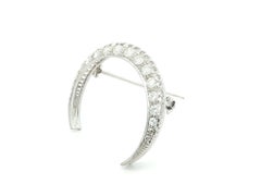 Vintage 18k White Gold 1.25ctw Diamond Crescent Pin Brooch