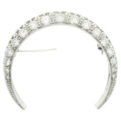 Vintage 18k White Gold 1.25ctw Diamond Crescent Pin Brooch