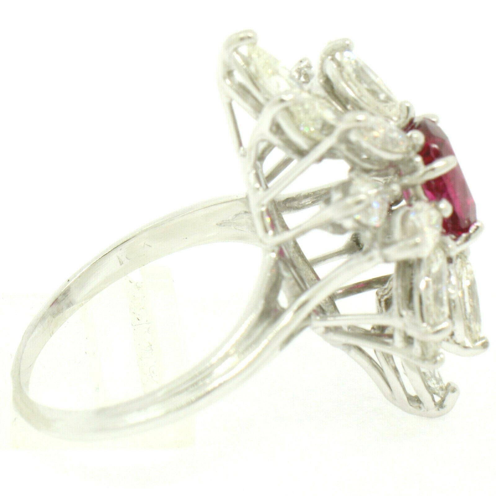 Vintage 18k White Gold 1.39ct GIA Ruby & Marquise Diamond Cocktail Cluster Ring For Sale 5