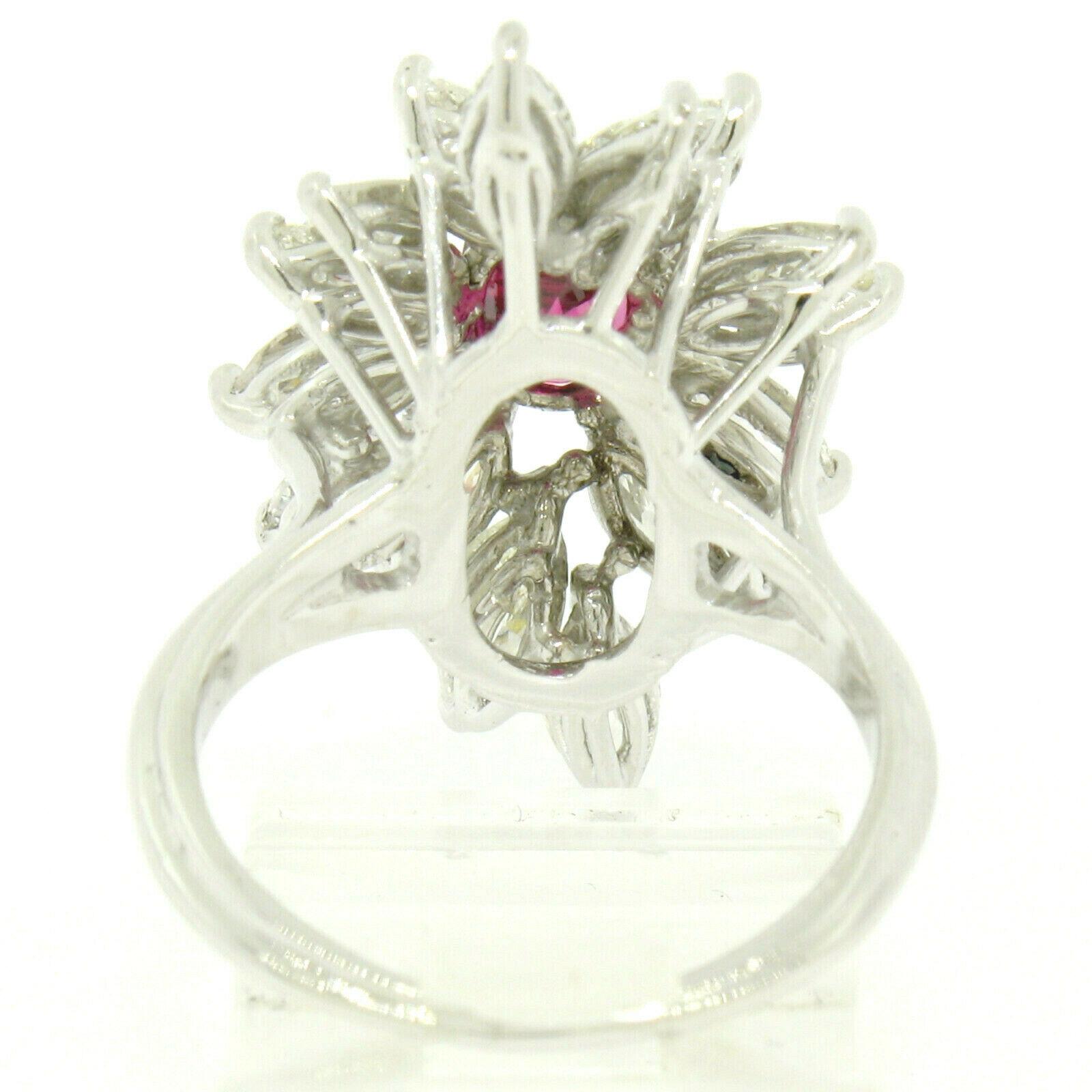 Vintage 18k White Gold 1.39ct GIA Ruby & Marquise Diamond Cocktail Cluster Ring For Sale 6