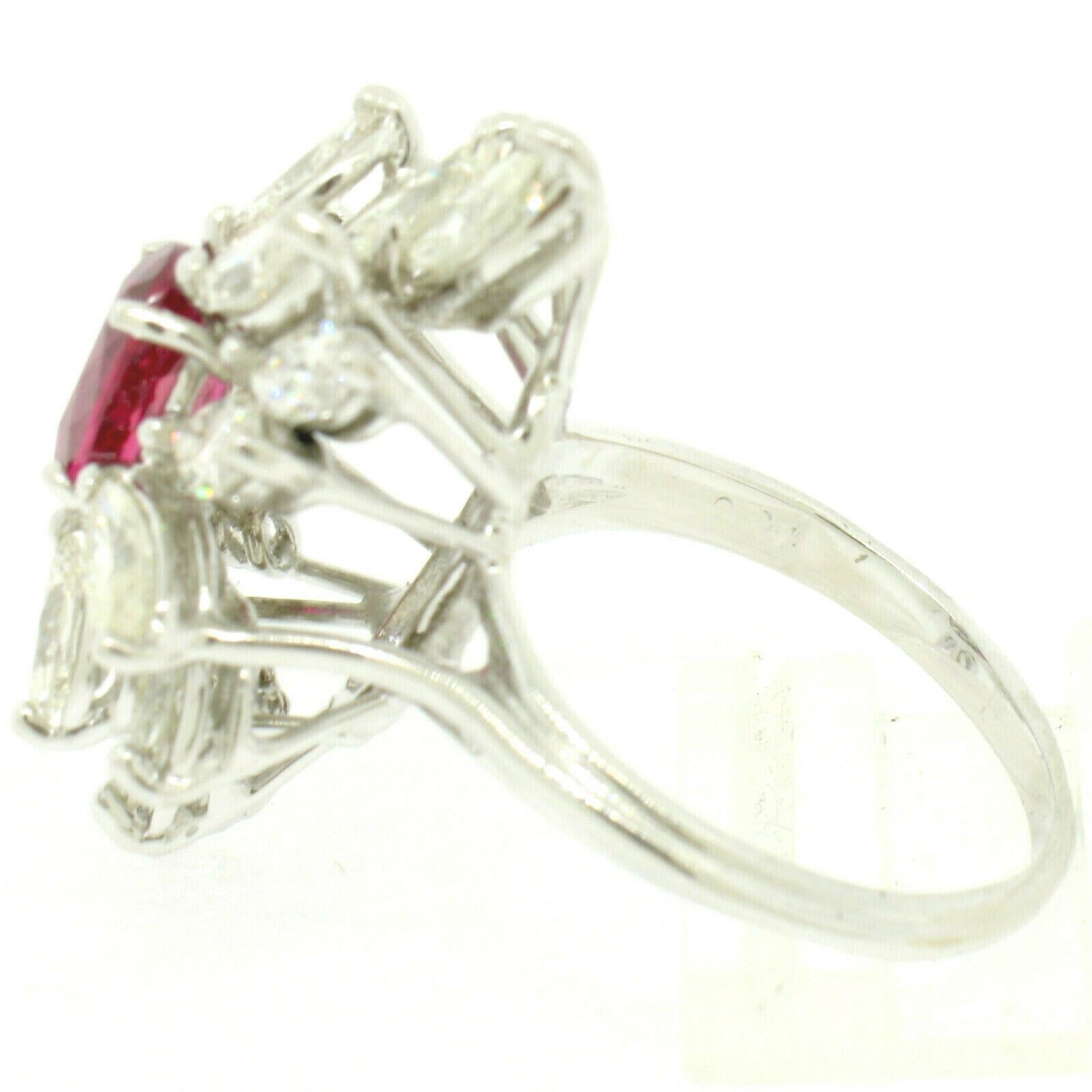 Vintage 18k White Gold 1.39ct GIA Ruby & Marquise Diamond Cocktail Cluster Ring For Sale 4