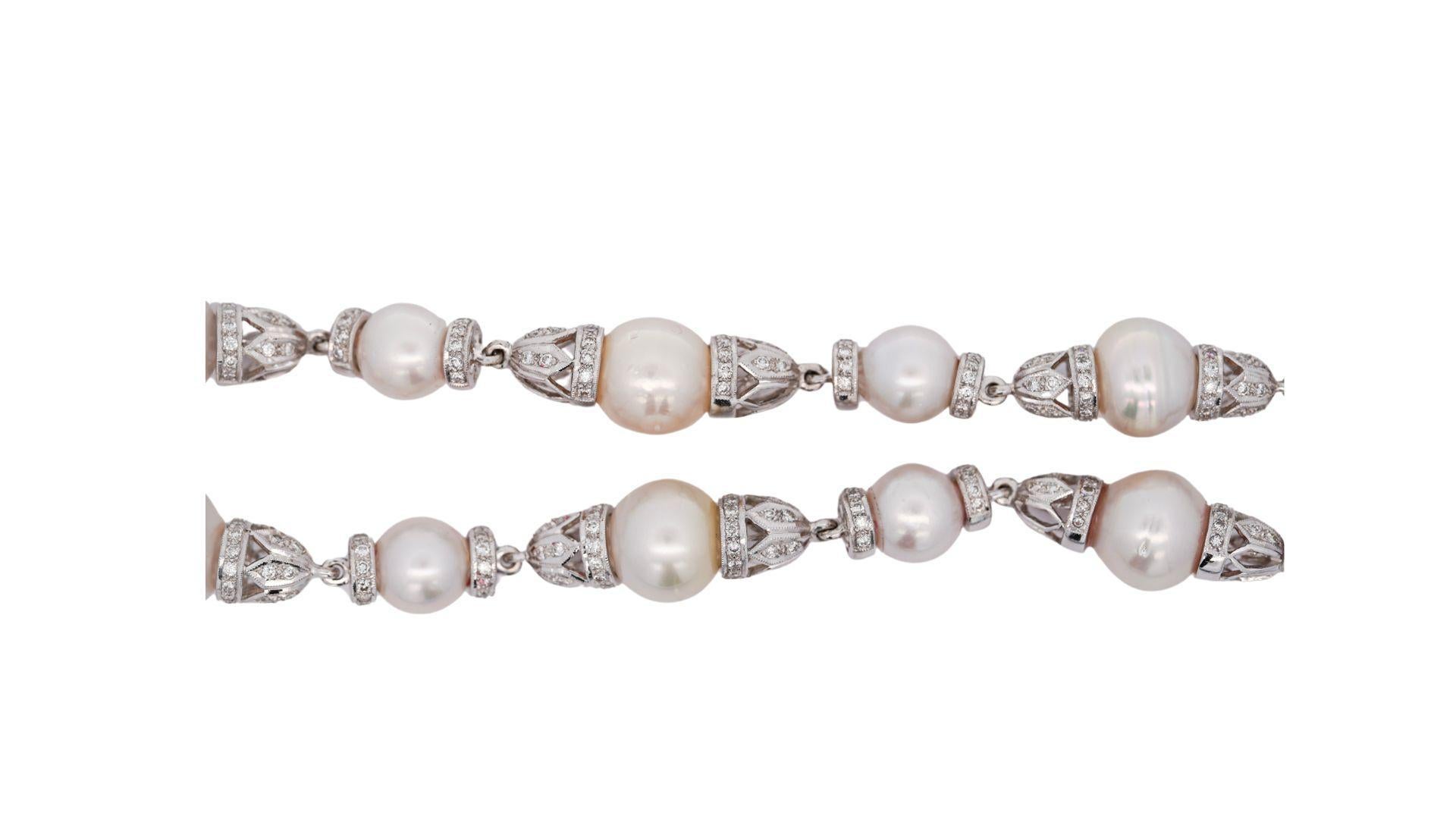 Contemporary Vintage 18K White Gold 13mm South Sea Pearl & Diamond Choker Necklace For Sale