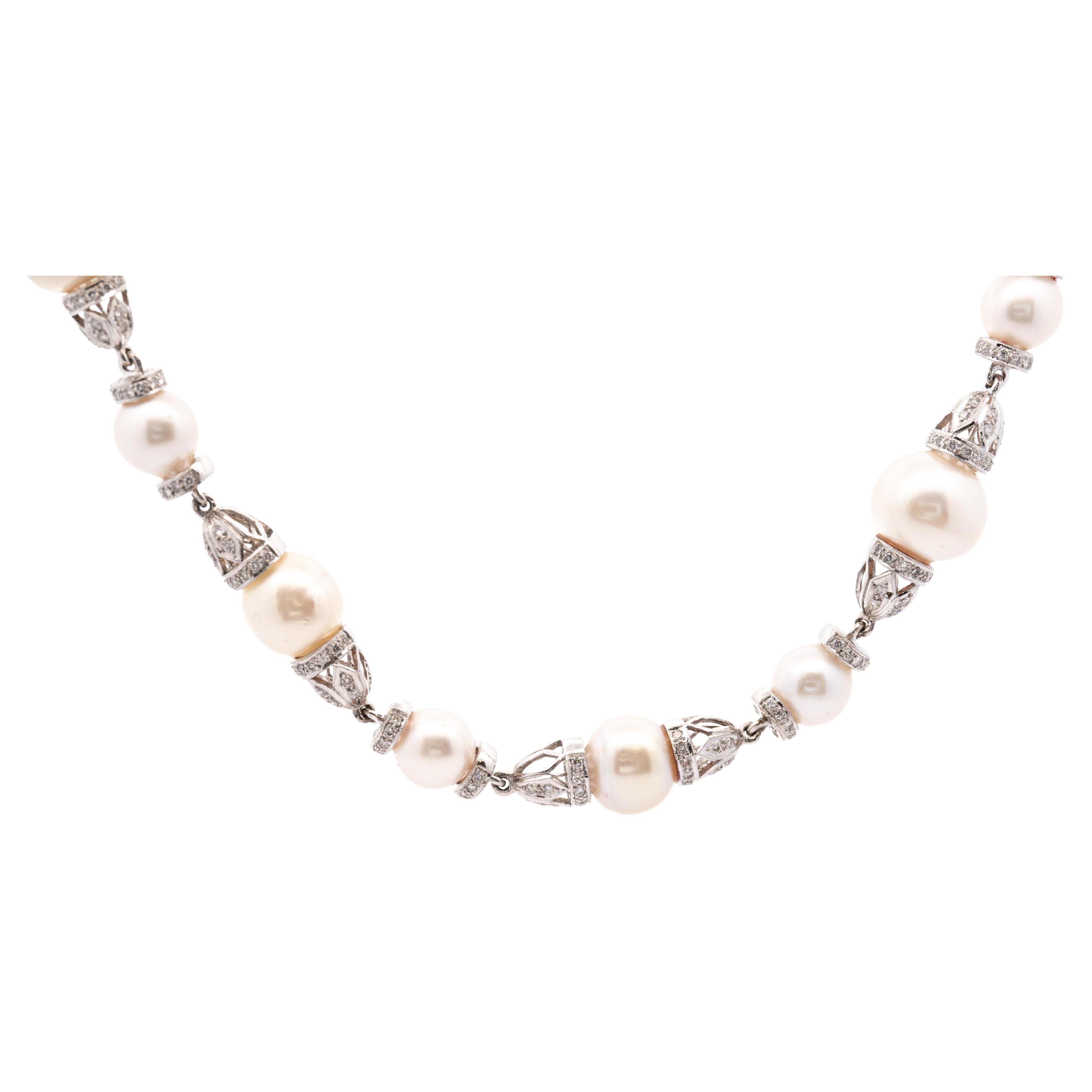 Collier ras du cou vintage 13 mm en or blanc 18 carats avec perles des mers du Sud et diamants