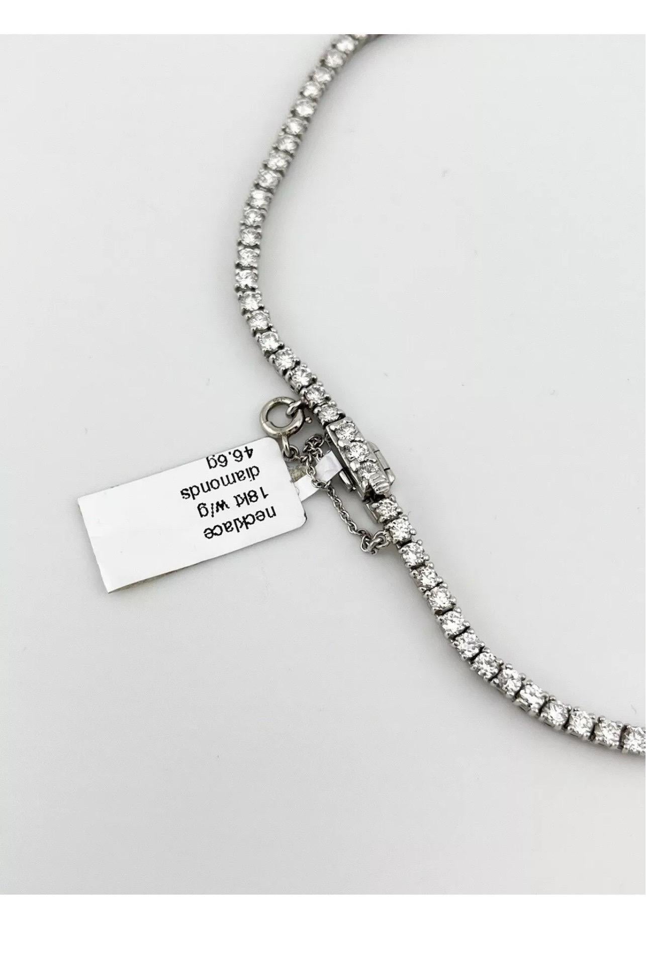 Collana da cocktail vintage in oro bianco 18 carati con diamanti tondi a baguette 14 carati in vendita 5