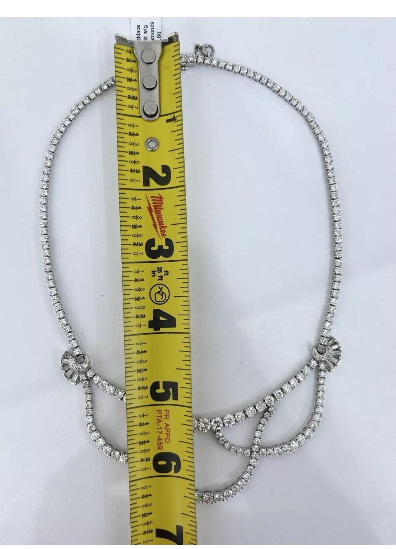 Collana da cocktail vintage in oro bianco 18 carati con diamanti tondi a baguette 14 carati in vendita 3