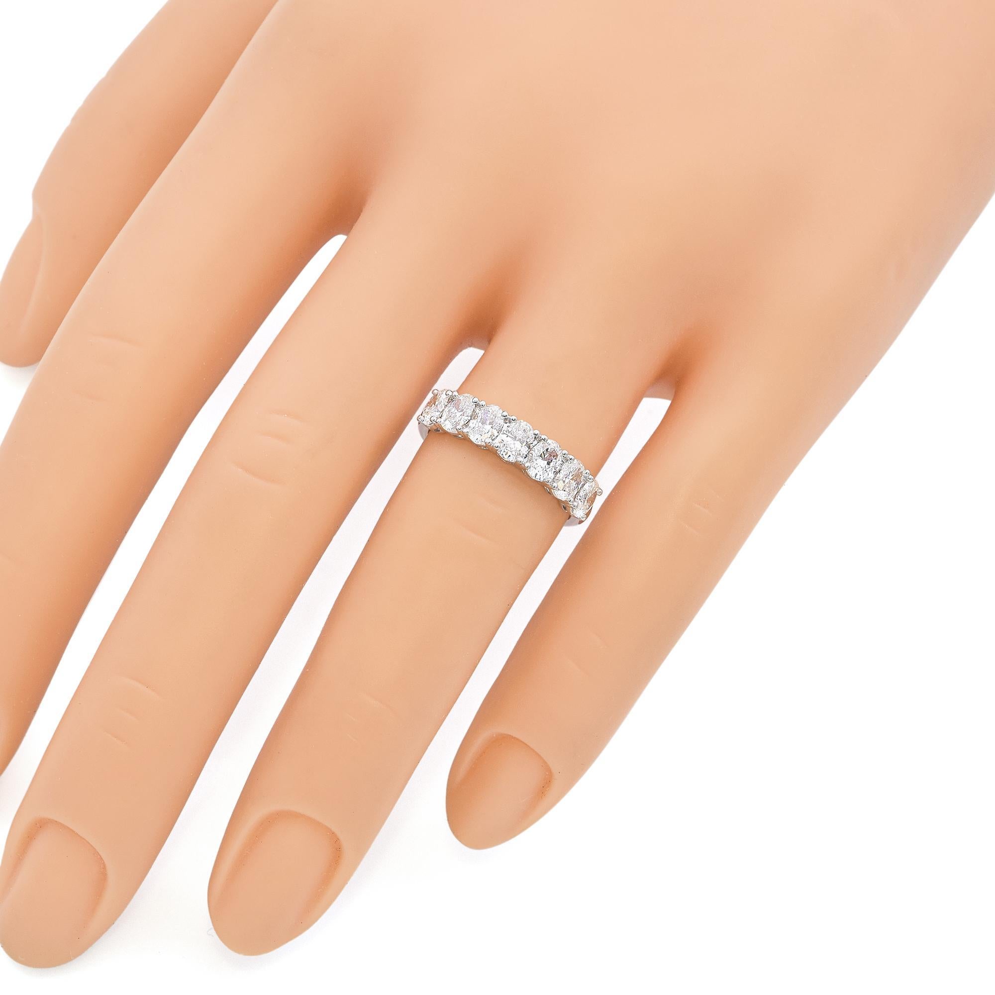 Oval Cut Vintage 18k White Gold 1.54tcw Oval Diamond Semi Eternity Band For Sale