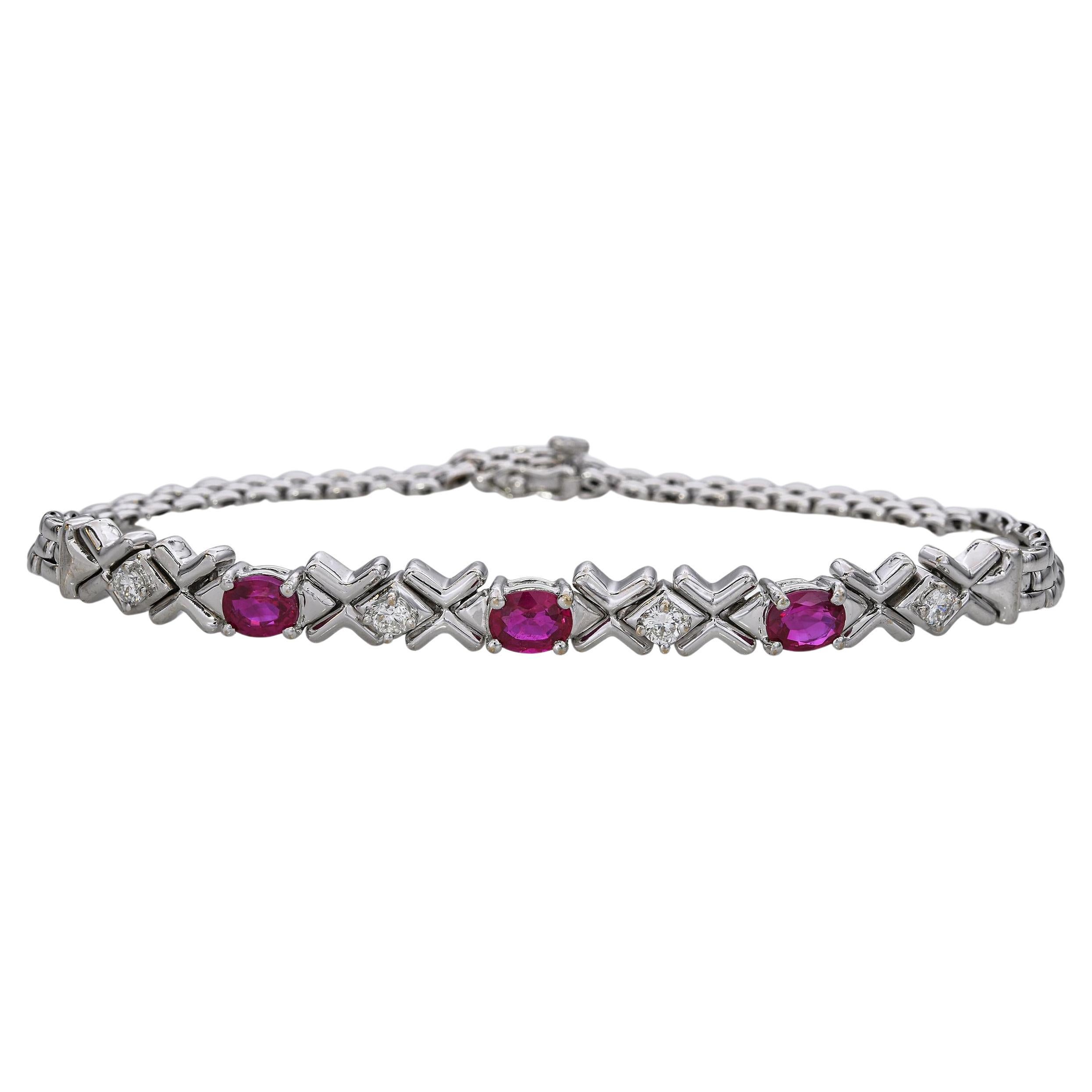 Vintage 18k White Gold 1.55tcw Ruby and Diamond Bracelet