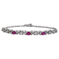 Vintage 18k White Gold 1.55tcw Ruby and Diamond Bracelet