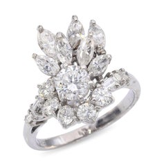Vintage 18k White Gold 1.56tcw H Si1 Diamond Floral Cluster Ring