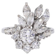 Vintage 18k White Gold 1.56tcw H Si1 Diamond Floral Cluster Ring