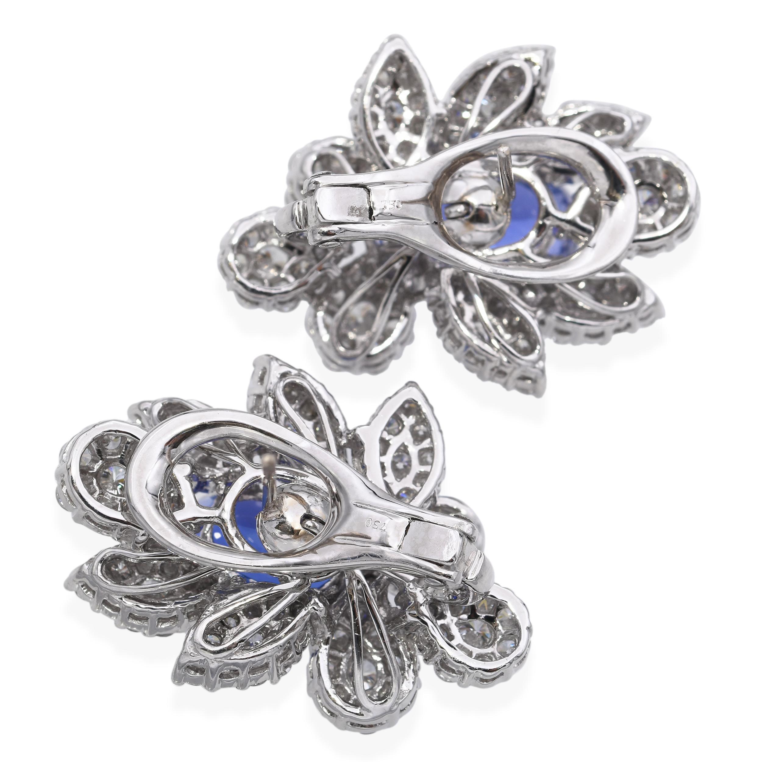 Orecchini floreali d'epoca in oro bianco 18k con tanzanite da 16,4tcw e diamanti da 6,66tcw In condizioni buone in vendita a New York, NY