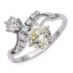 Vintage 18k White Gold 1.75tcw Yellow Old Euro Diamond Statement Ring
