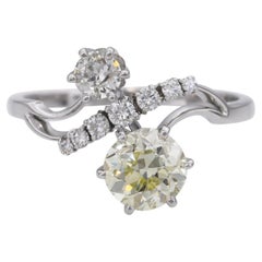 Vintage 18k White Gold 1.75tcw Yellow Old Euro Diamond Statement Ring