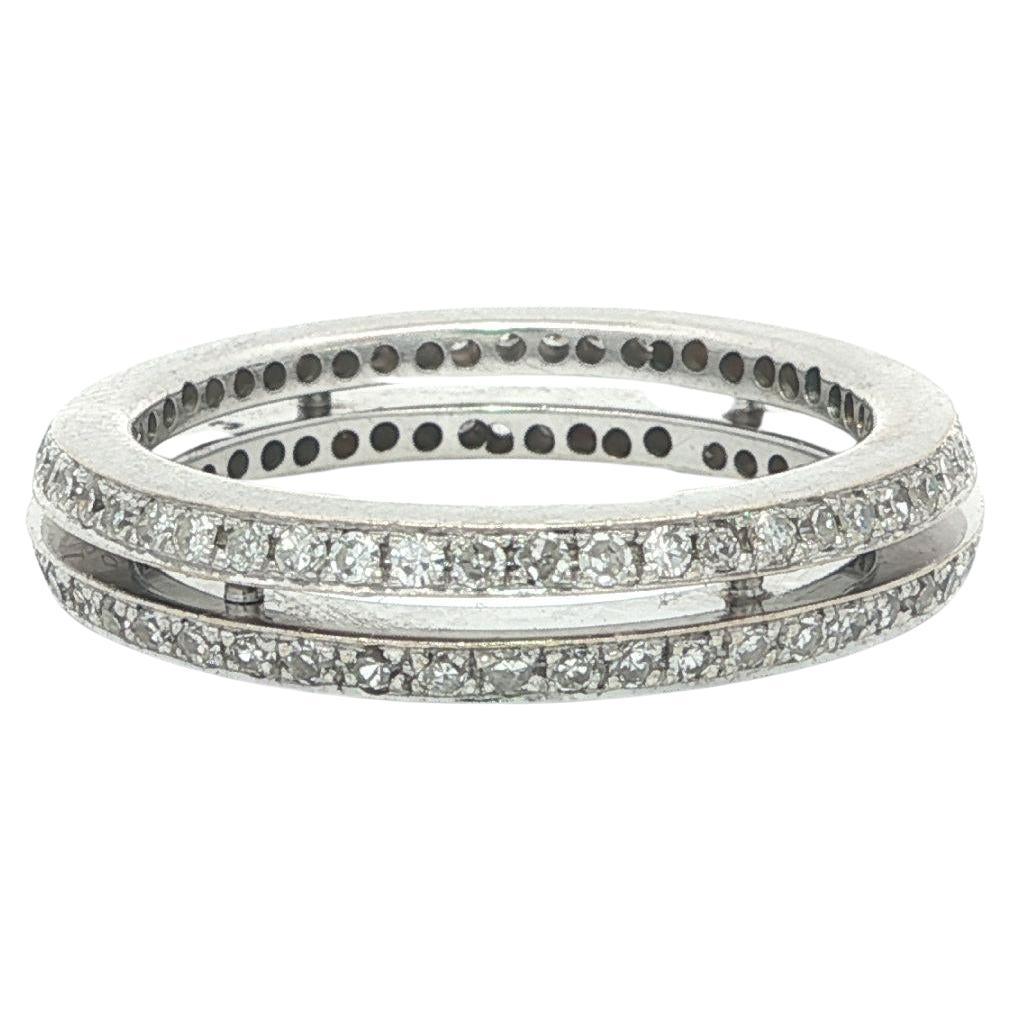 Vintage 18k White Gold 1ctw Single Cut Diamond 2 Stack Look Eternity Band Ring For Sale