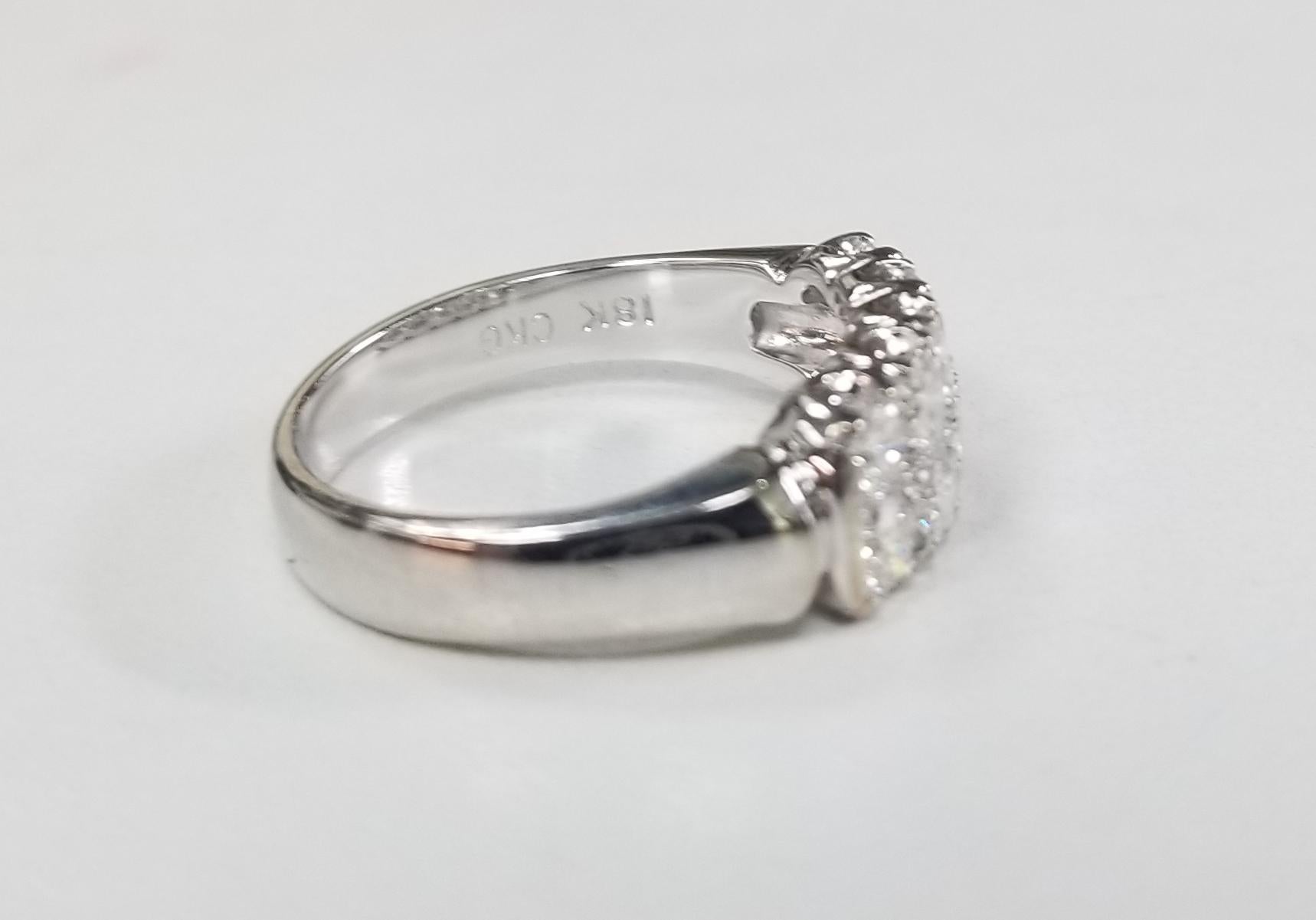 Retro Vintage 18 Karat White Gold 2-Row Diamond Anniversary Ring 1.10 Carat