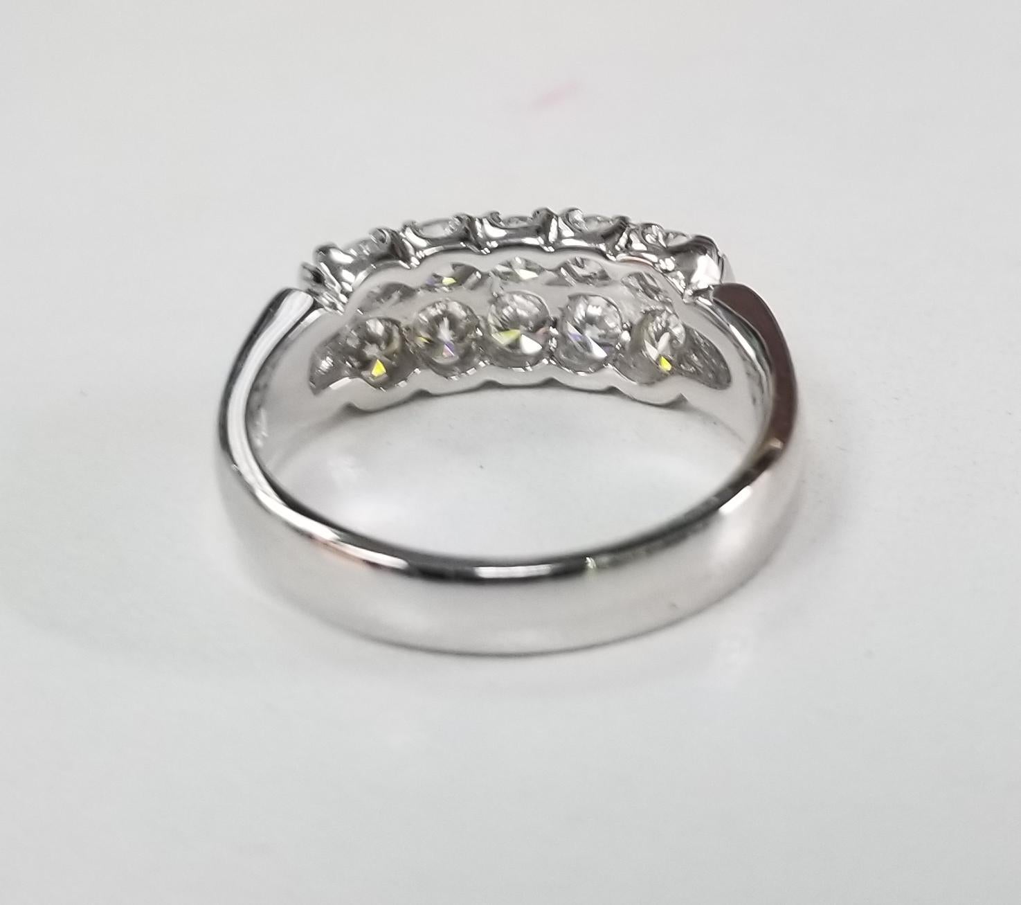 Round Cut Vintage 18 Karat White Gold 2-Row Diamond Anniversary Ring 1.10 Carat