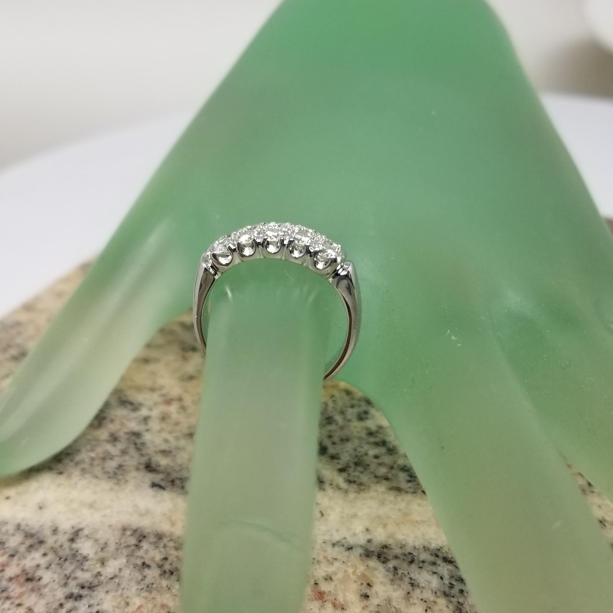 Vintage 18 Karat White Gold 2-Row Diamond Anniversary Ring 1.10 Carat 1