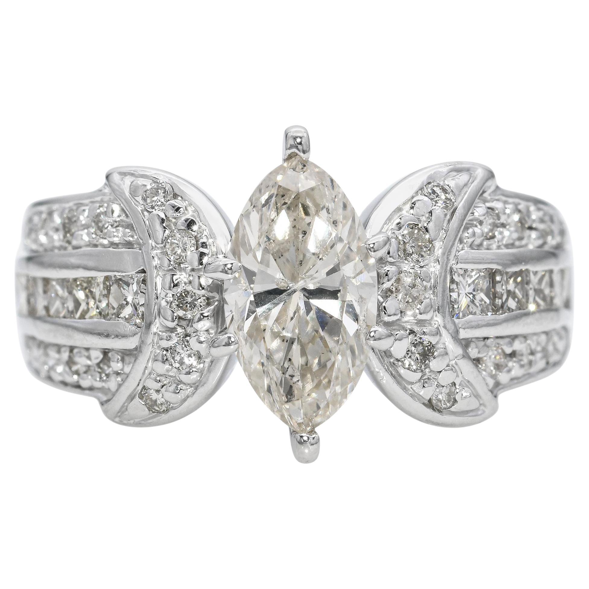 Vintage 18k White Gold 2.0tcw Marquise Diamond Ring