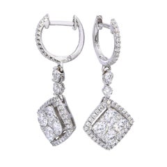 Vintage 18k Weißgold 2.20tcw H Si1 Diamond Hanging Pave Ohrringe