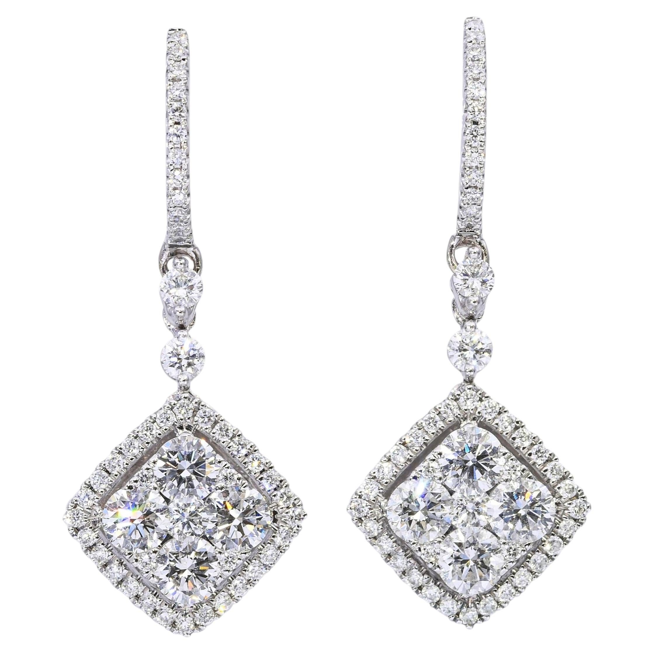 Vintage 18k Weißgold 2.20tcw H Si1 Diamond Hanging Pave Ohrringe