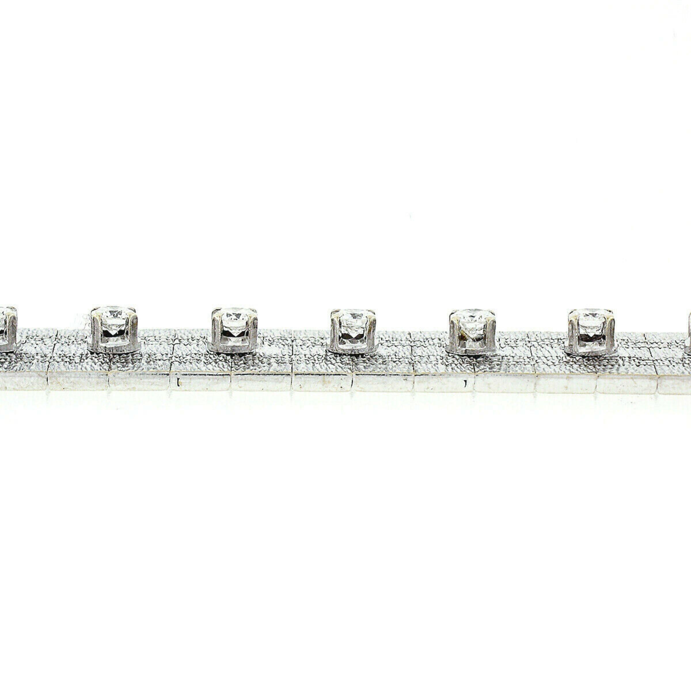 Women's Vintage 18k White Gold 2.40ctw Round Diamond Brick Mesh Link Bracelet For Sale