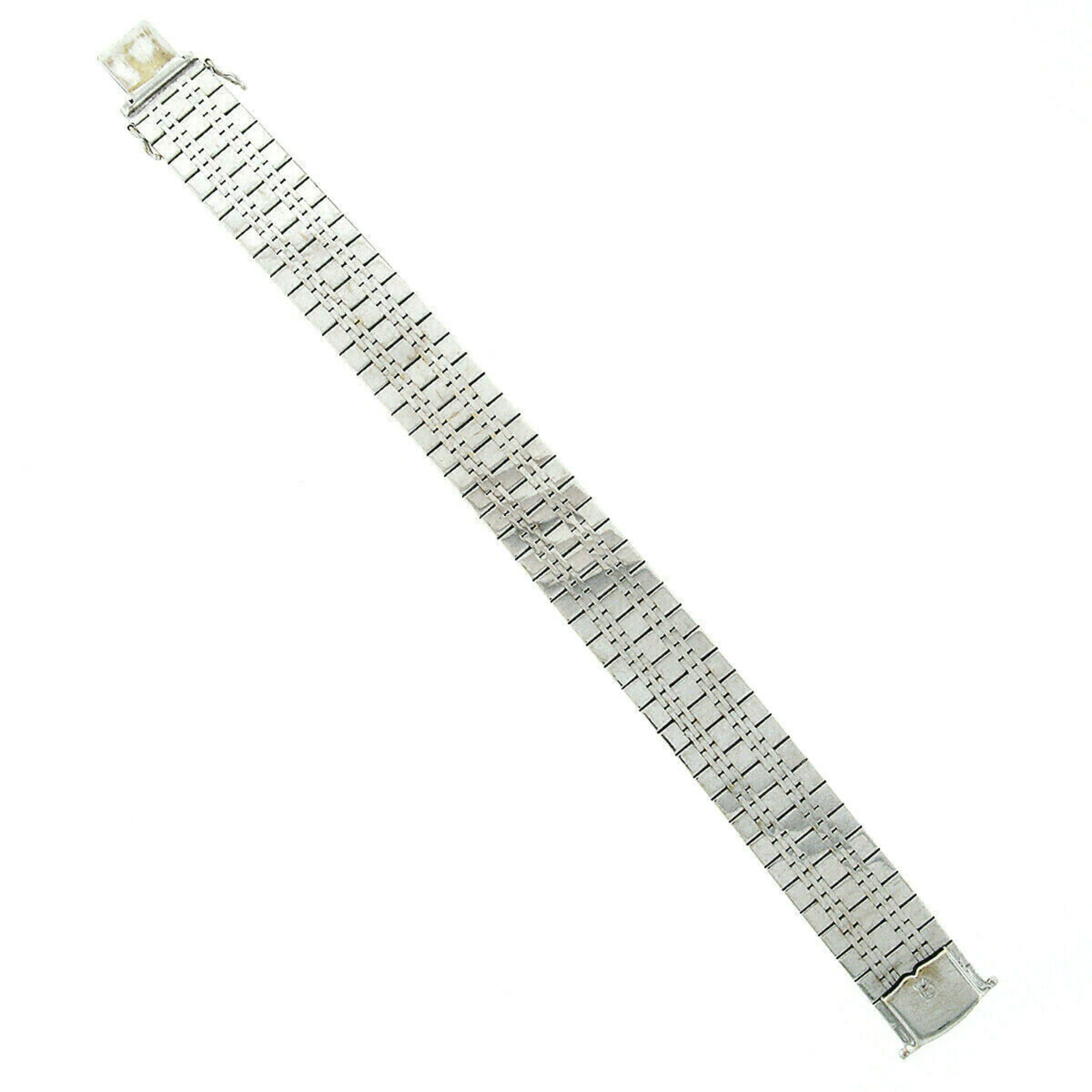 Vintage 18k White Gold 2.40ctw Round Diamond Brick Mesh Link Bracelet For Sale 1