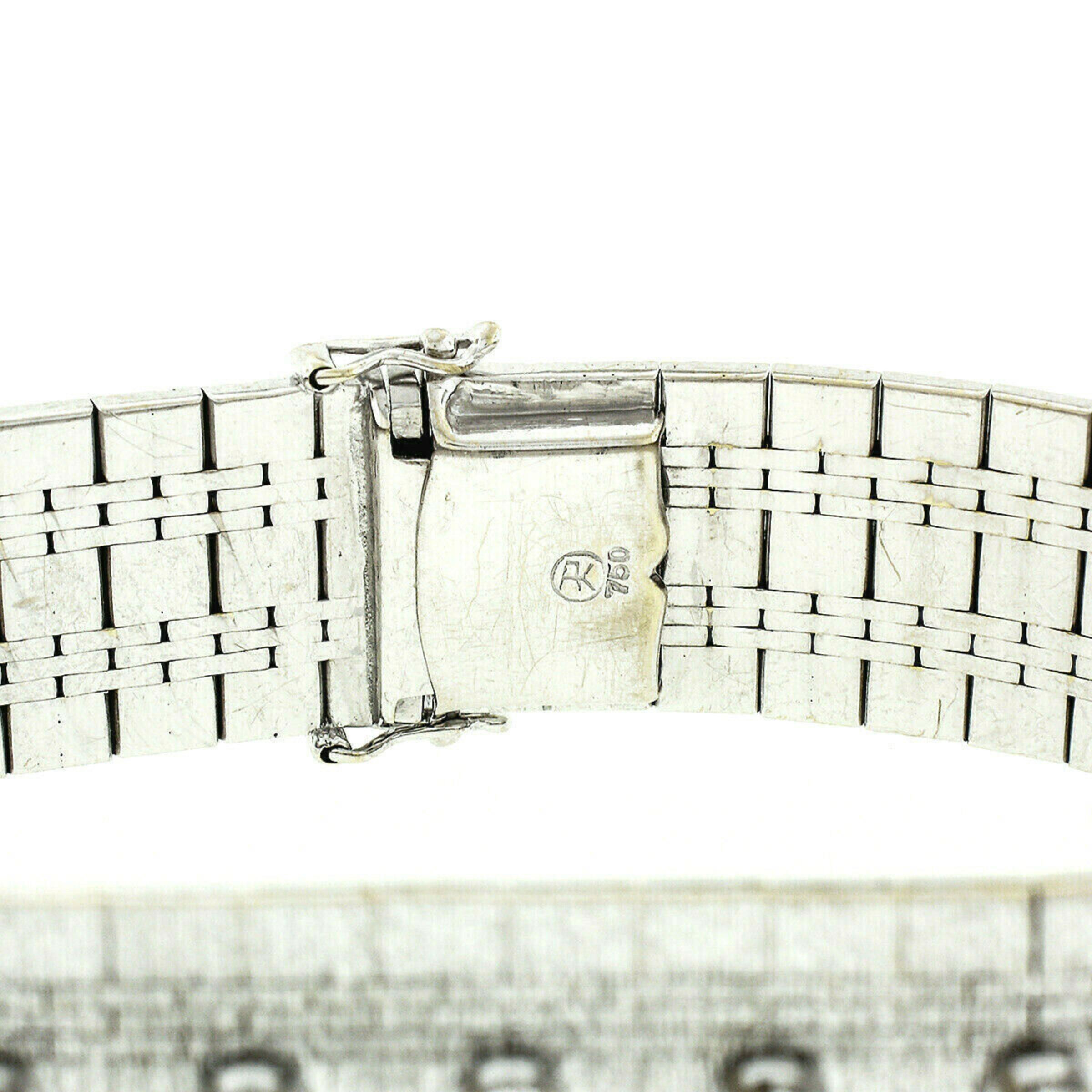 Vintage 18k White Gold 2.40ctw Round Diamond Brick Mesh Link Bracelet For Sale 4