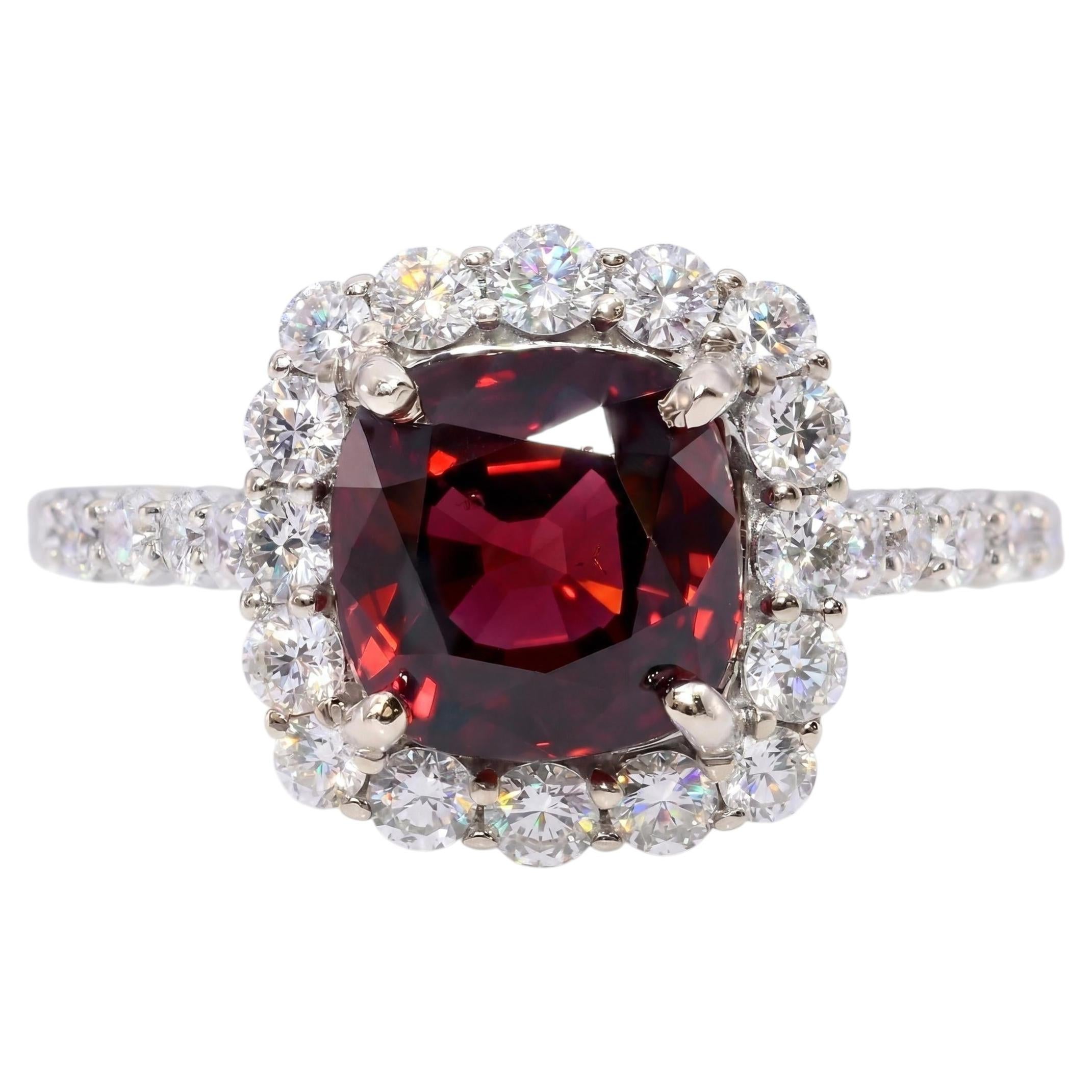 Vintage 18k Weißgold 2,66ct GIA birmanischen roten Spinell und Diamant-Ring