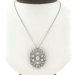 Vintage 18k White Gold 3.05ctw Old Euro Diamond Open Burst Pendant Necklace