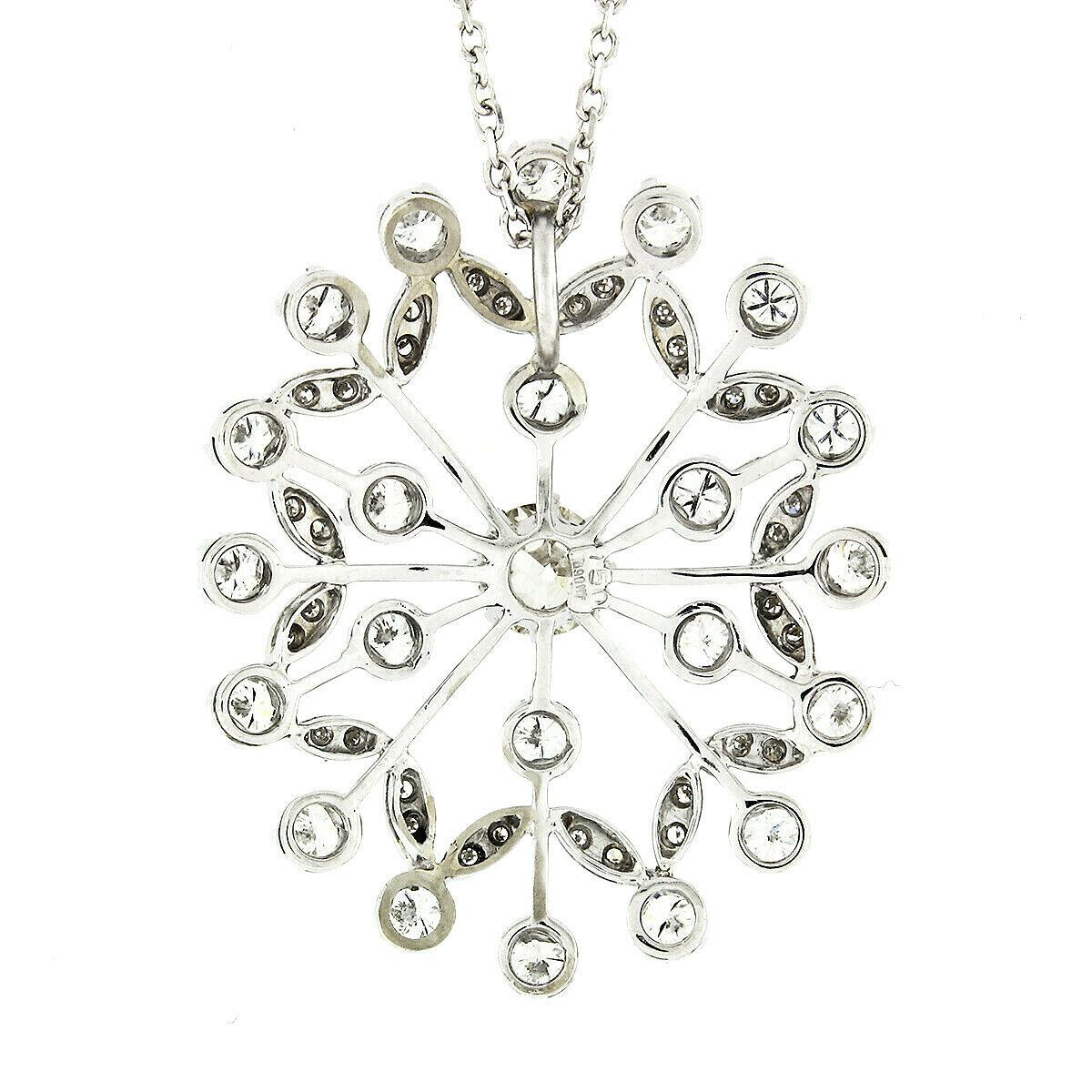Vintage 18k White Gold 3.05ctw Old Euro Diamond Open Burst Pendant Necklace For Sale 1